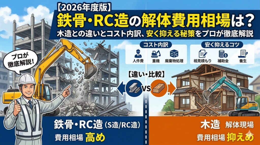 【2026年度版】鉄骨・RC造の解体費用相場は？木造との違いとコスト内訳、安く抑える秘策をプロが徹底解説