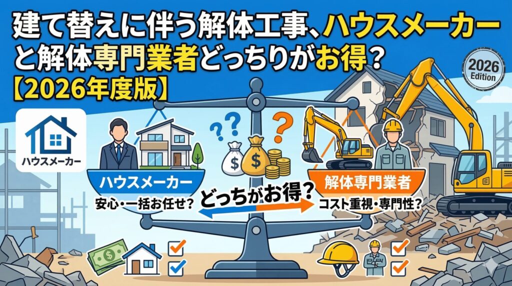 建て替えに伴う解体工事、ハウスメーカーと解体専門業者どっちがお得？【2026年度版】