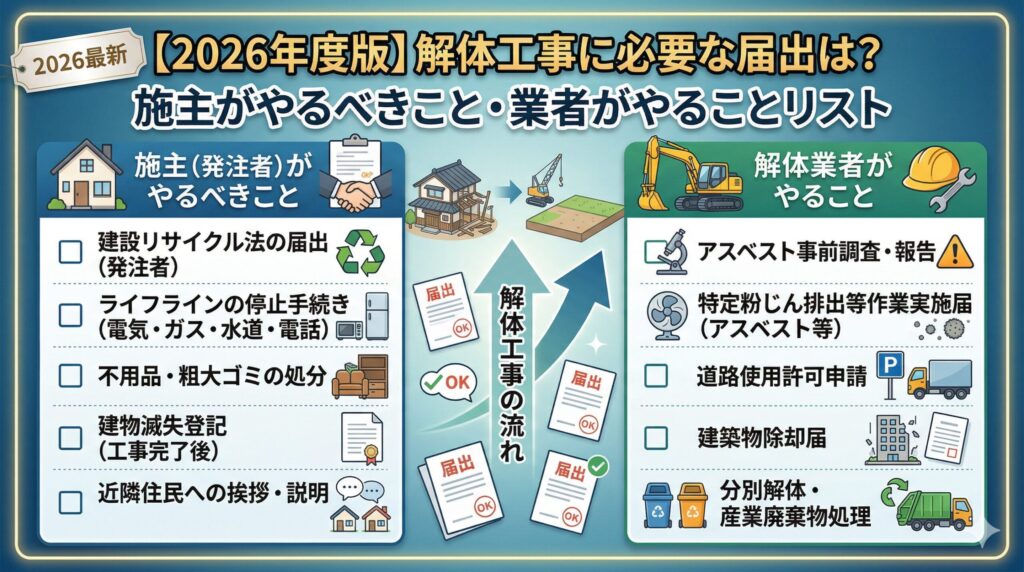 【2026年度版】解体工事に必要な届出は？施主がやるべきこと・業者がやることリスト