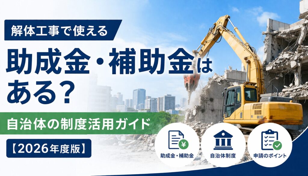 解体工事で使える助成金・補助金はある？自治体の制度活用ガイド【2026年度版】